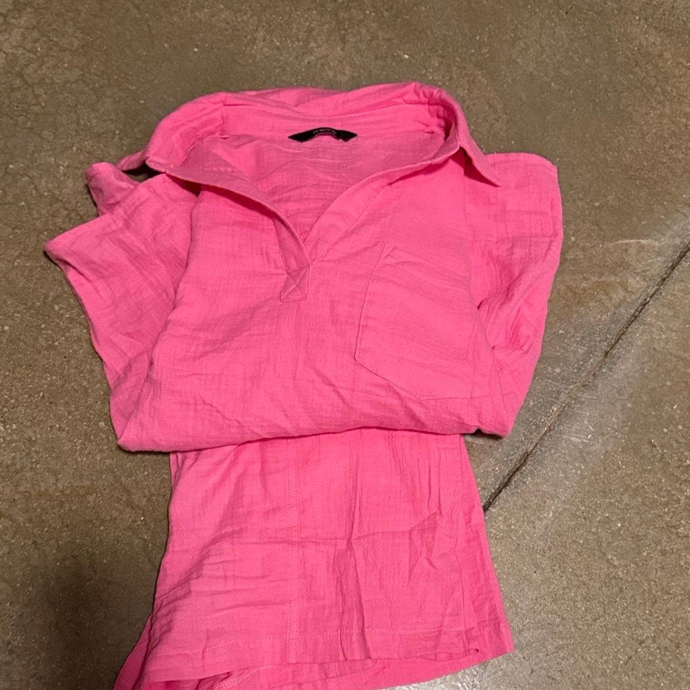 Bright Pink Collared Shirt and Shorts Set